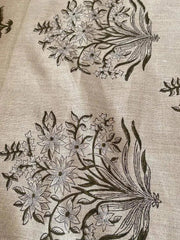 Handloom Linen Fabric -White Flower block print fabric - best for Upholstery , cushion cover , sofa/chair cover , and other crafts - Rohiyaan